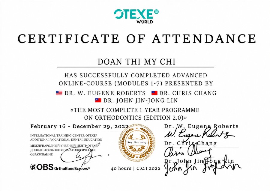 Chứng chỉ OTEXE World - Đoàn Thị Mỹ Chi